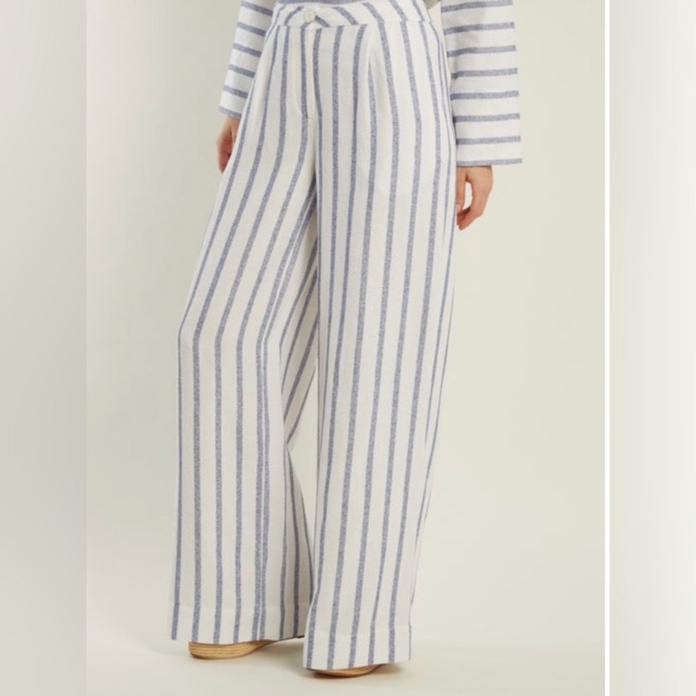 Thierry Colson Striped Wide Leg Biarritz Spugna Pants in Sailing Blue NWT